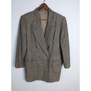 Doncaster Silks Suit Jacket Womens 16 Brown 100% Silk Tweed Lined‎ Six-Button